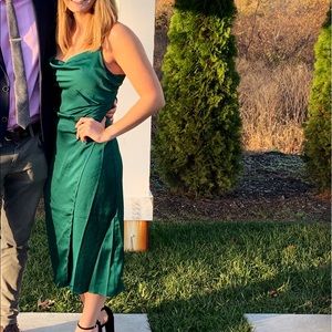 Emerald green midi dress with slit